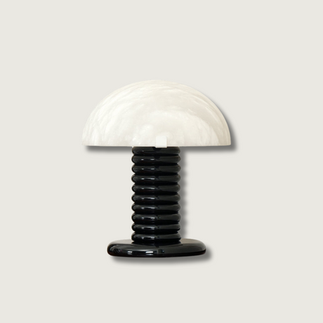 Modern Alabaster Table Lamp  Black Ribbed Base Design - Product showcase