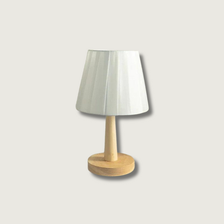 Minimalist Table Lamp  Natural Wood Base With White Shade - Product showcase