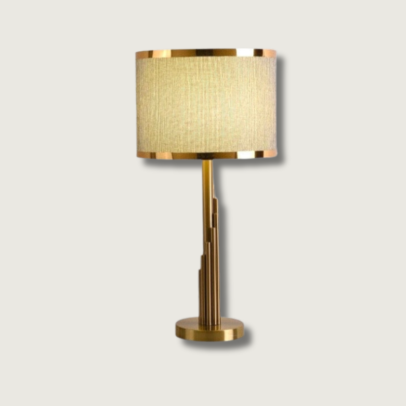 Art Deco Table Lamp  Brass Column with Linen Shade - Product showcase