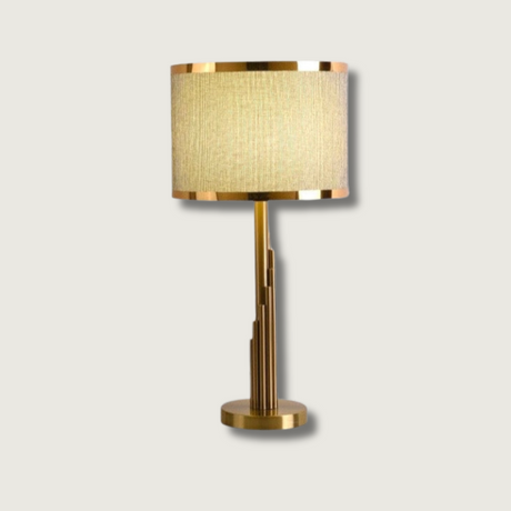 Art Deco Table Lamp  Brass Column with Linen Shade - Product showcase