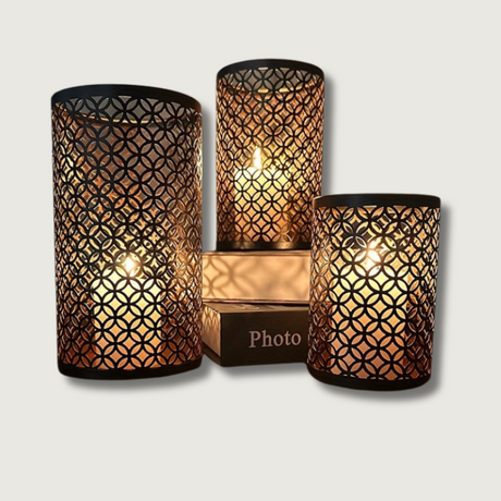Geometric Metal Candle Holders  Moroccan Lattice Pattern Set of 3 - Product showcase