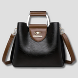 Designer Leather Handbag  Two-Tone Black Brown Classic - Product showcase