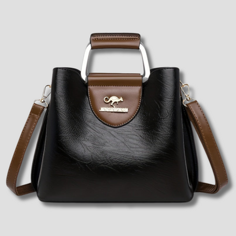 Designer Leather Handbag  Two-Tone Black Brown Classic - Product showcase