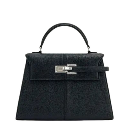 Leather Crossbody Bag  Trapezoid Design With Silver Hardware - Product detail 5