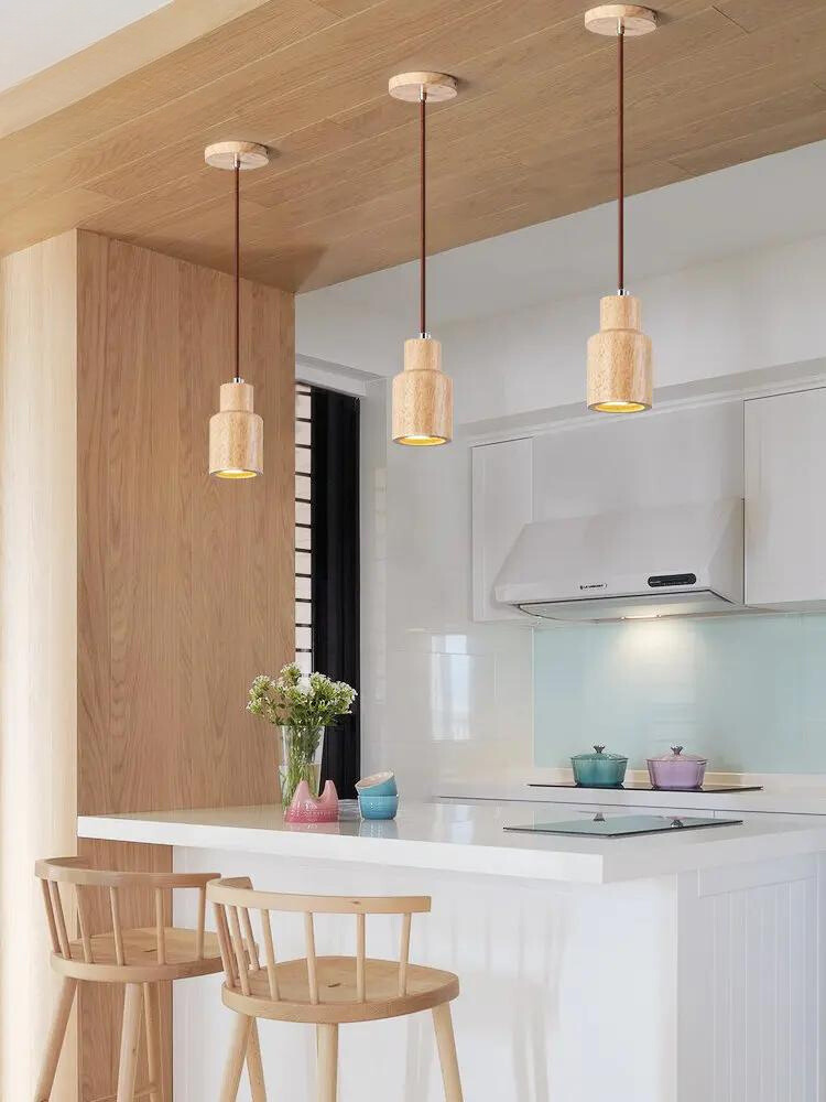 Scandinavian Pendant Light  Natural Wood Cylinder Design - Product detail 4