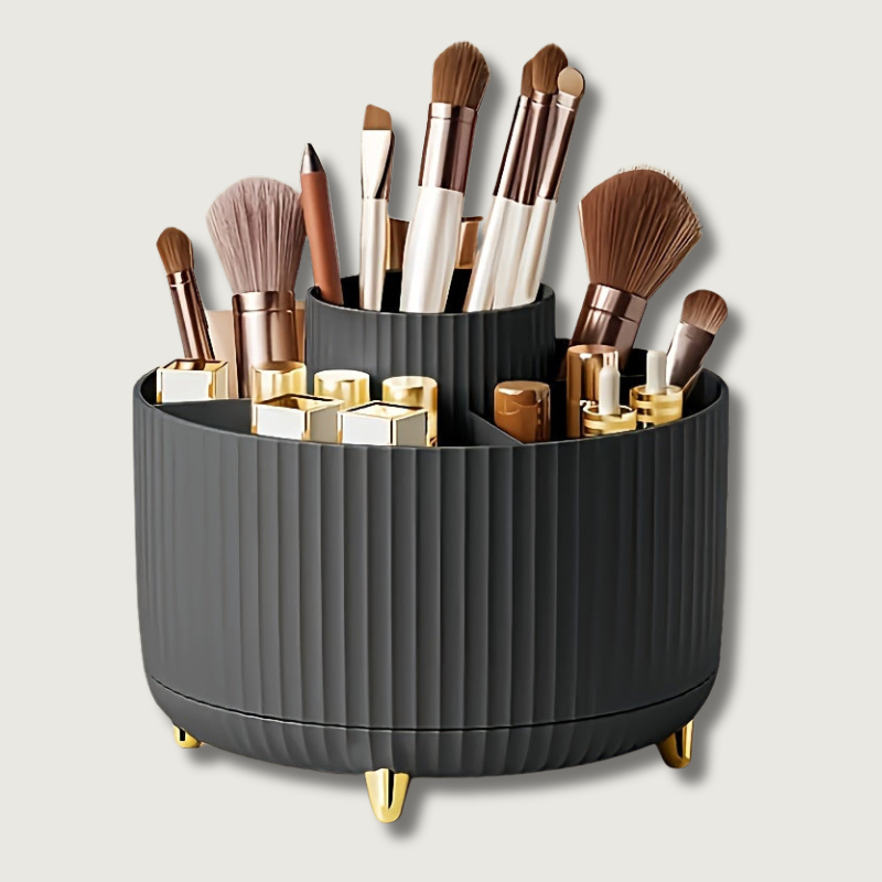 Modern Makeup Storage  Rotating Cosmetic Organizer with Gold Accents - Product showcase