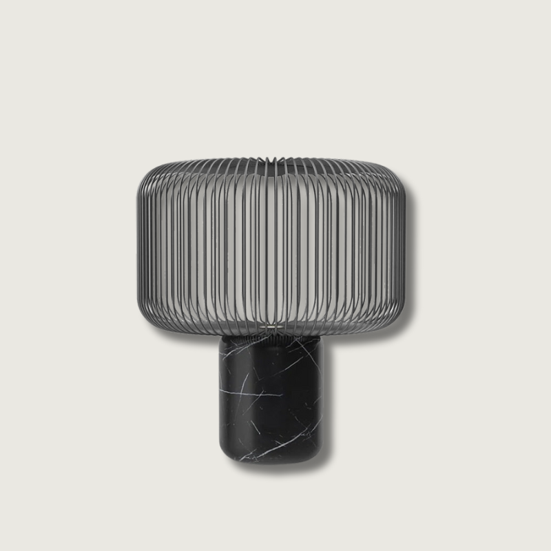 Modern Table Lamp  Black Marble Base with Wire Cage Shade - Product showcase