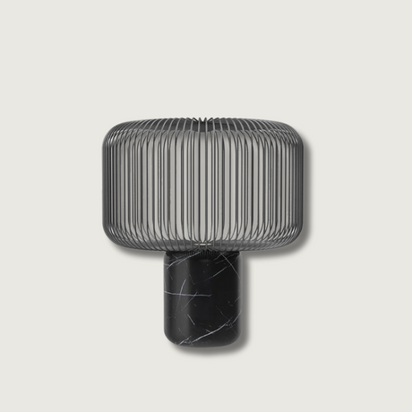 Modern Table Lamp  Black Marble Base with Wire Cage Shade - Product showcase