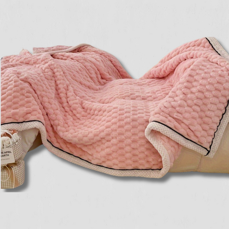 Plush Microfiber Blanket  Textured Pink with Contrast Trim - Product showcase