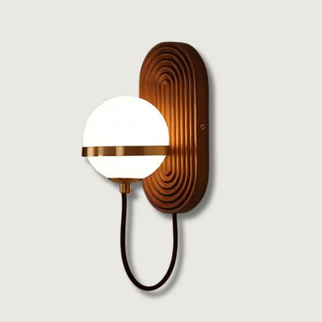Modern Spherical Wall Lamp  Walnut Wood Globe Design - Product showcase