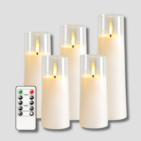 LED Flameless Candles  Remote Control Glass Set of 5 - Product showcase
