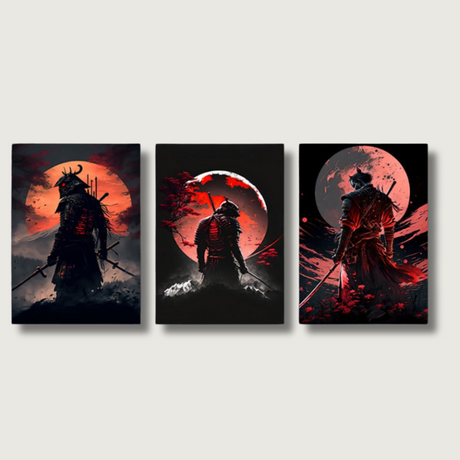 Japanese Canvas Art  Samurai Warrior Triptych Set - Product showcase