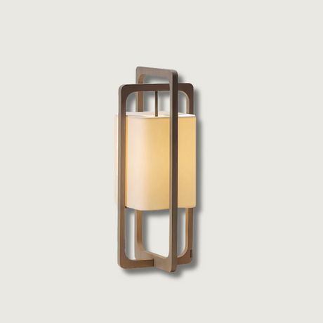 Modern Table Lamp  Dark Walnut Frame with Cotton Shade - Product showcase