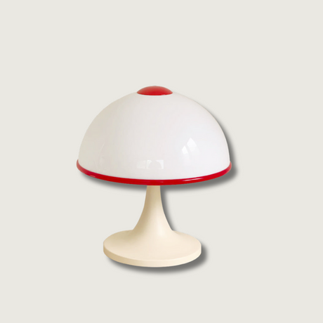 Retro Table Lamp  White Dome with Red Trim - Product showcase