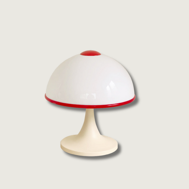 Retro Table Lamp  White Dome with Red Trim - Product showcase