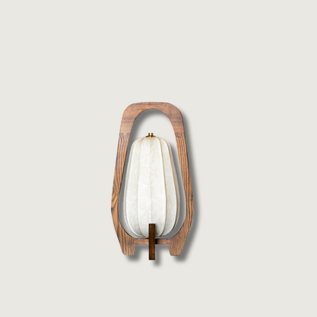 Japanese Table Lamp  Natural Wood Frame With Fabric Shade - Product showcase