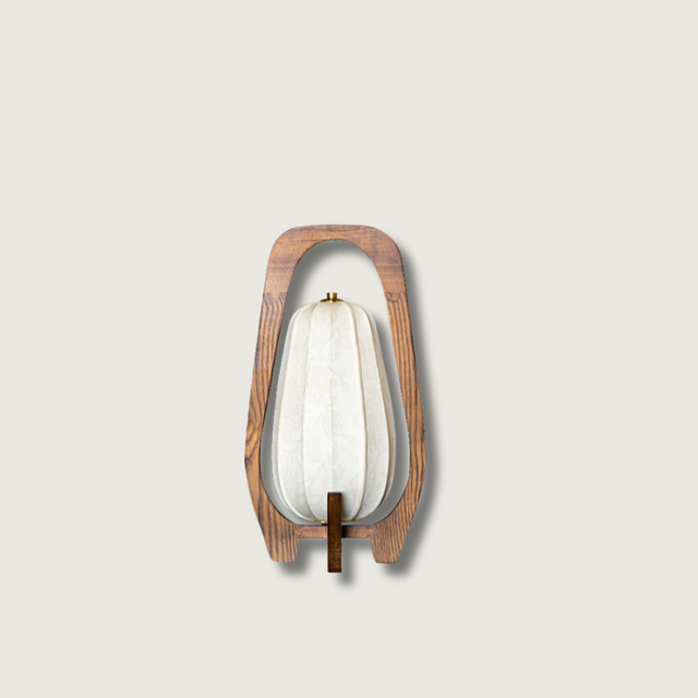 Japanese Table Lamp  Natural Wood Frame With Fabric Shade - Product showcase