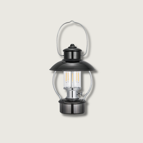 Outdoor LED Lantern  Black Iron Battery Powered Table Lamp - Product showcase