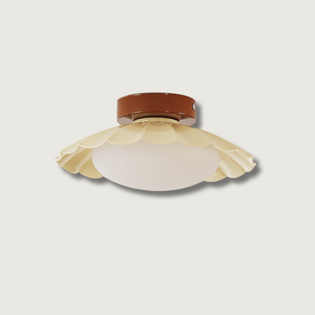 Modern Ceiling Light  Floral Petal Design With Walnut Accent - Product showcase