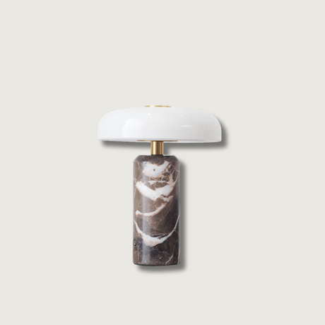Modern Marble Table Lamp  White Glass Dome Shade - Product showcase