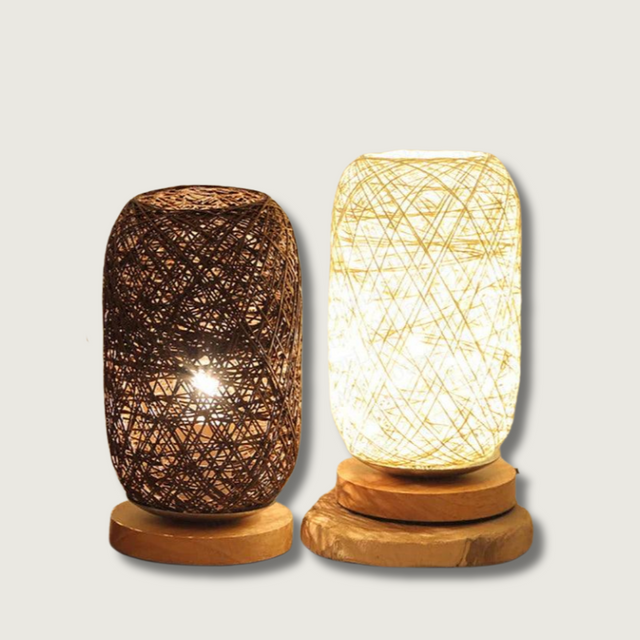 Rattan Table Lamp  Woven Rope Shade With Wood Base - Product showcase