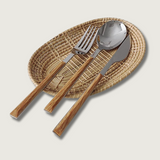 Modern Wooden Cutlery Set  Stainless Steel With Natural Wood Handles - Product showcase