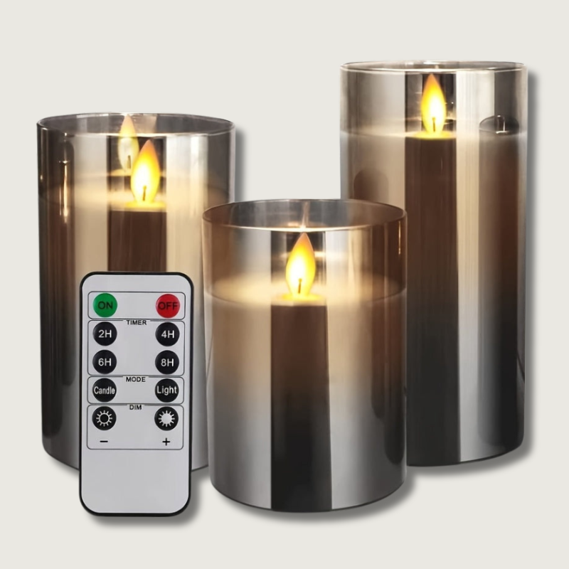 LED Flameless Candles Set  Glass Remote Control Timer - Product showcase