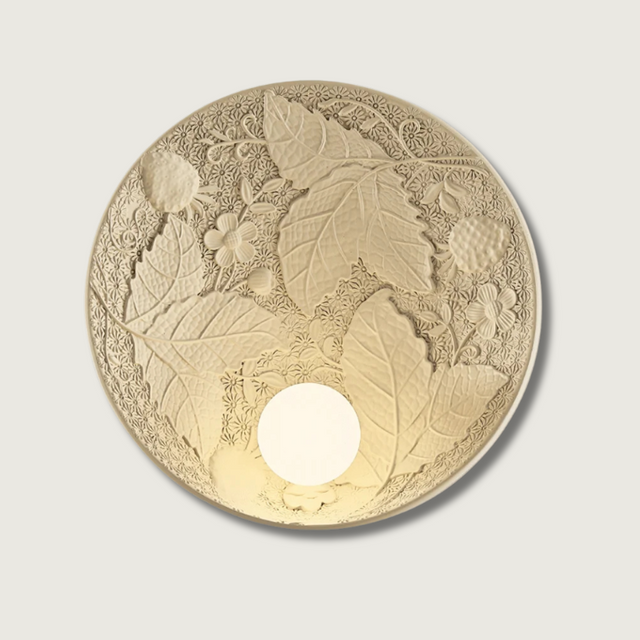 French Imperial Wall Lamp  Embossed Leaf Pattern Round Sconce - Product showcase