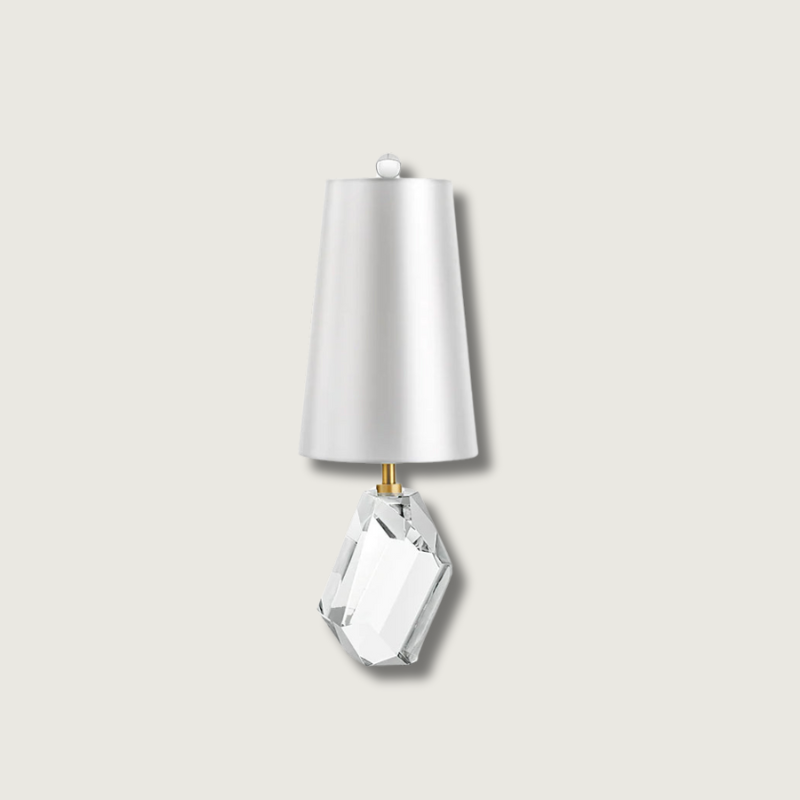Crystal Table Lamp  Geometric Glass Base with White Shade - Product showcase