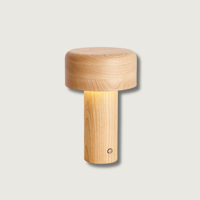 Modern Wooden Table Lamp  Natural Ash Mushroom Design - Product showcase
