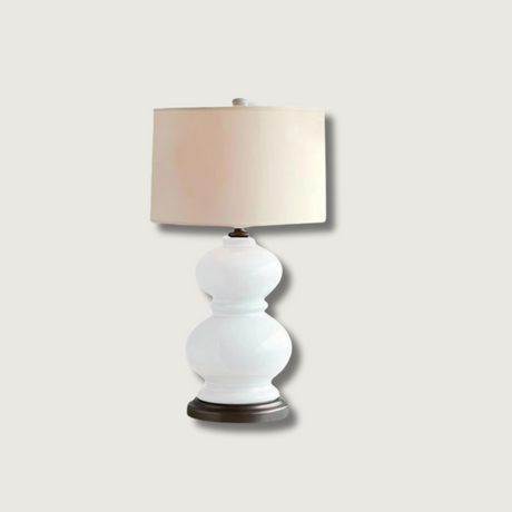 Ceramic Table Lamp  White Gourd Base with Linen Shade - Product showcase