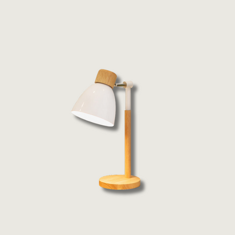 Scandinavian Table Lamp  Wood Base White Shade Design - Product showcase