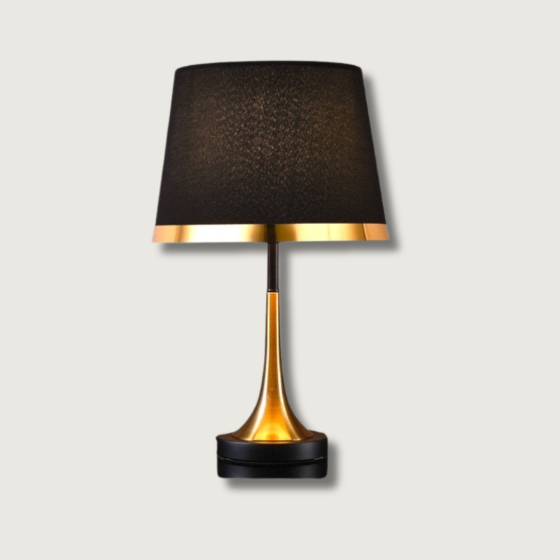 Modern Table Lamp  Black Shade Gold Trim Design - Product showcase
