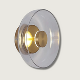 Modern Glass Wall Light  Clear Disc with Brass Accent - Product showcase