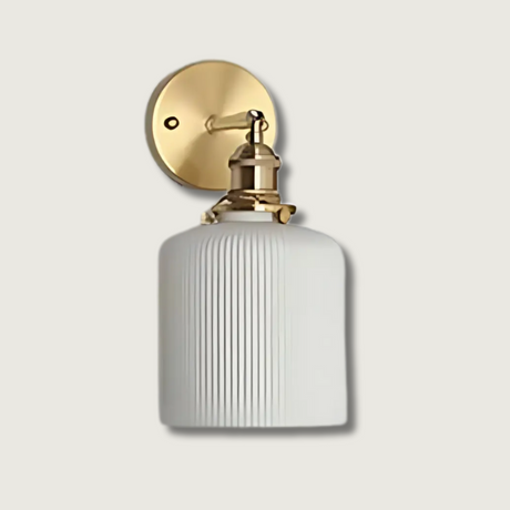 Modern Ceramic Wall Light  Ribbed Glass Shade with Brass Fixture - Product showcase