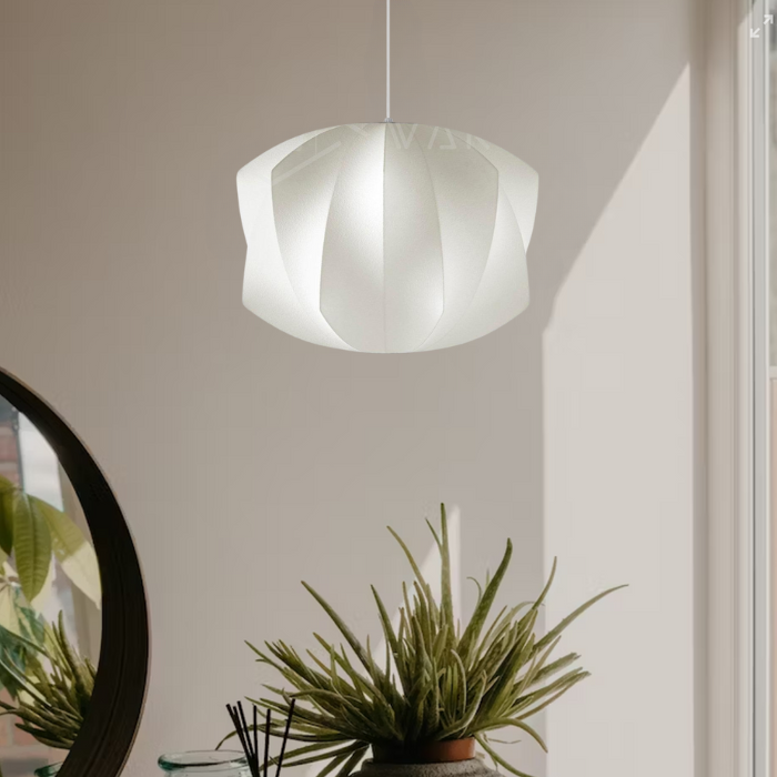 Modern Pendant Light  White Silk Spherical Shade - Detailed view