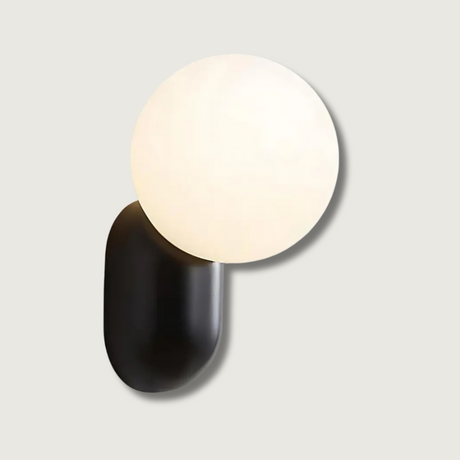 Modern Globe Wall Light  Black Metal and Glass Orb - Product showcase
