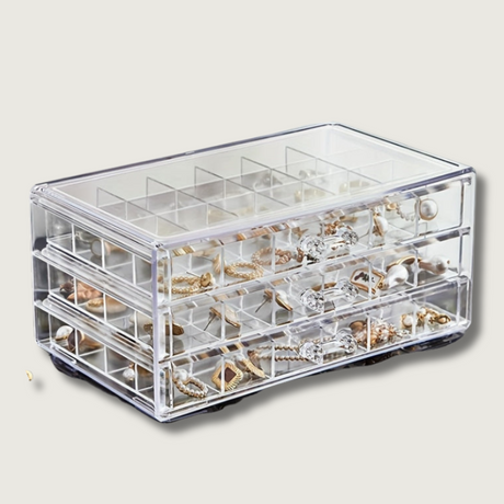 Clear Jewelry Storage Box  3-Layer Organizer With 72 Compartments - Product showcase