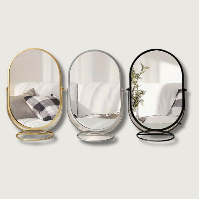 Rotating Vanity Mirror  Oval Metal Frame Design - Product showcase