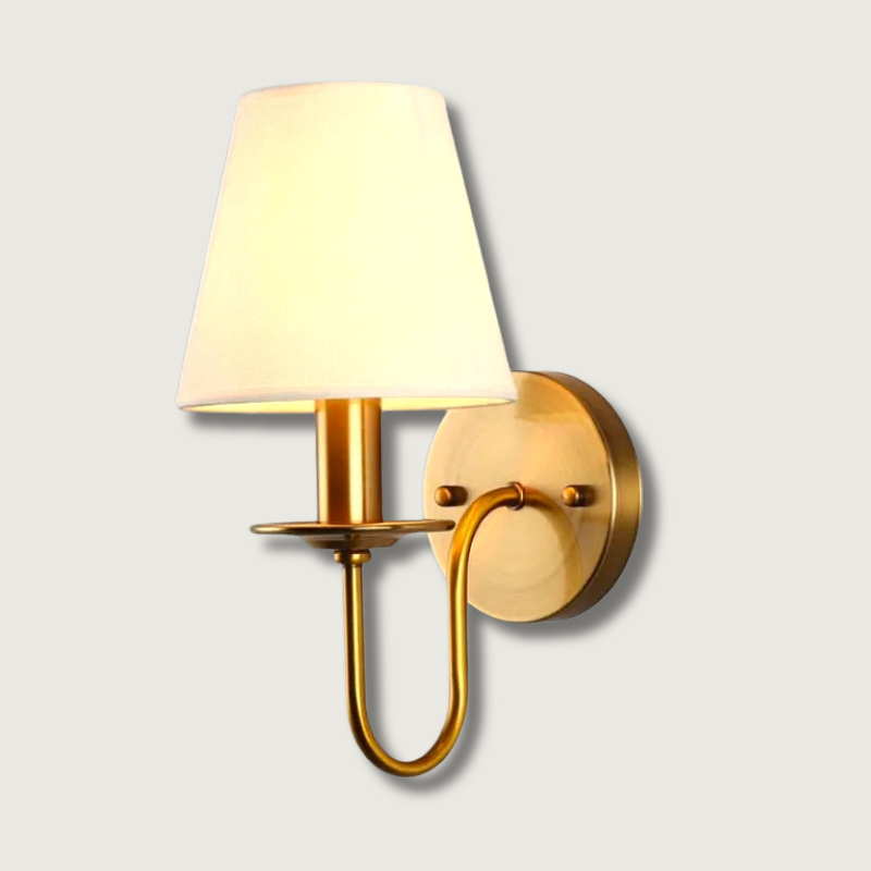 Modern Brass Wall Sconce  Fabric Shade Classic Design - Product showcase
