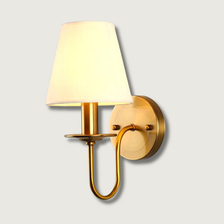 Modern Brass Wall Sconce  Fabric Shade Classic Design - Product showcase