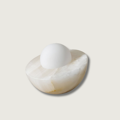 Marble Table Lamp  White Globe Glass Shade - Product showcase