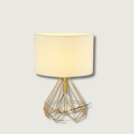 Geometric Table Lamp  Gold Metal Base with Cream Shade - Product showcase