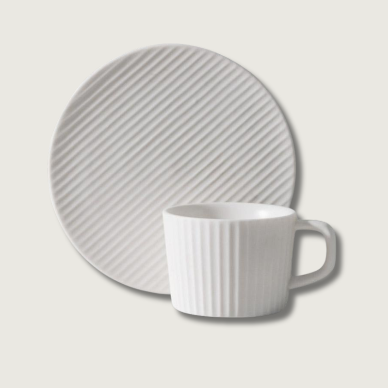 Modern Stoneware Coffee Set  Textured Relief Pattern - Product showcase