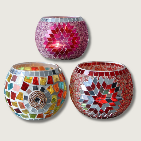 Mosaic Tea Light Holders  Handcrafted Glass Star Pattern - Product showcase