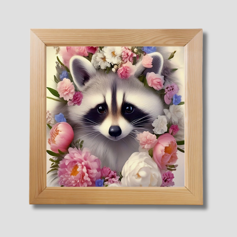 Floral Animal Wall Art  Raccoon With Spring Blooms - Product showcase