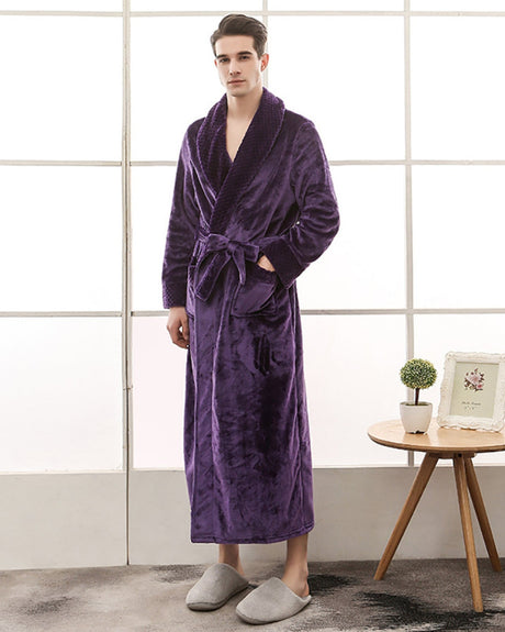 Plush Mens Bathrobe  Full Length Purple Velvet Robe - Product showcase