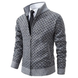 Mens Geometric Zip Sweater  Diamond Pattern Knit Design - Product showcase
