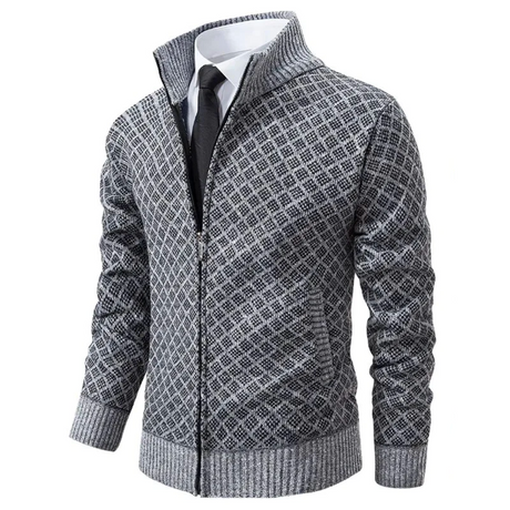 Mens Geometric Zip Sweater  Diamond Pattern Knit Design - Product detail 7