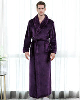 Plush Mens Bathrobe  Full Length Purple Velvet Robe - Detailed view